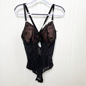 French Affair Black Lace & Nude One-Piece Sexy Lingerie Bodysuit Plus Size 2X